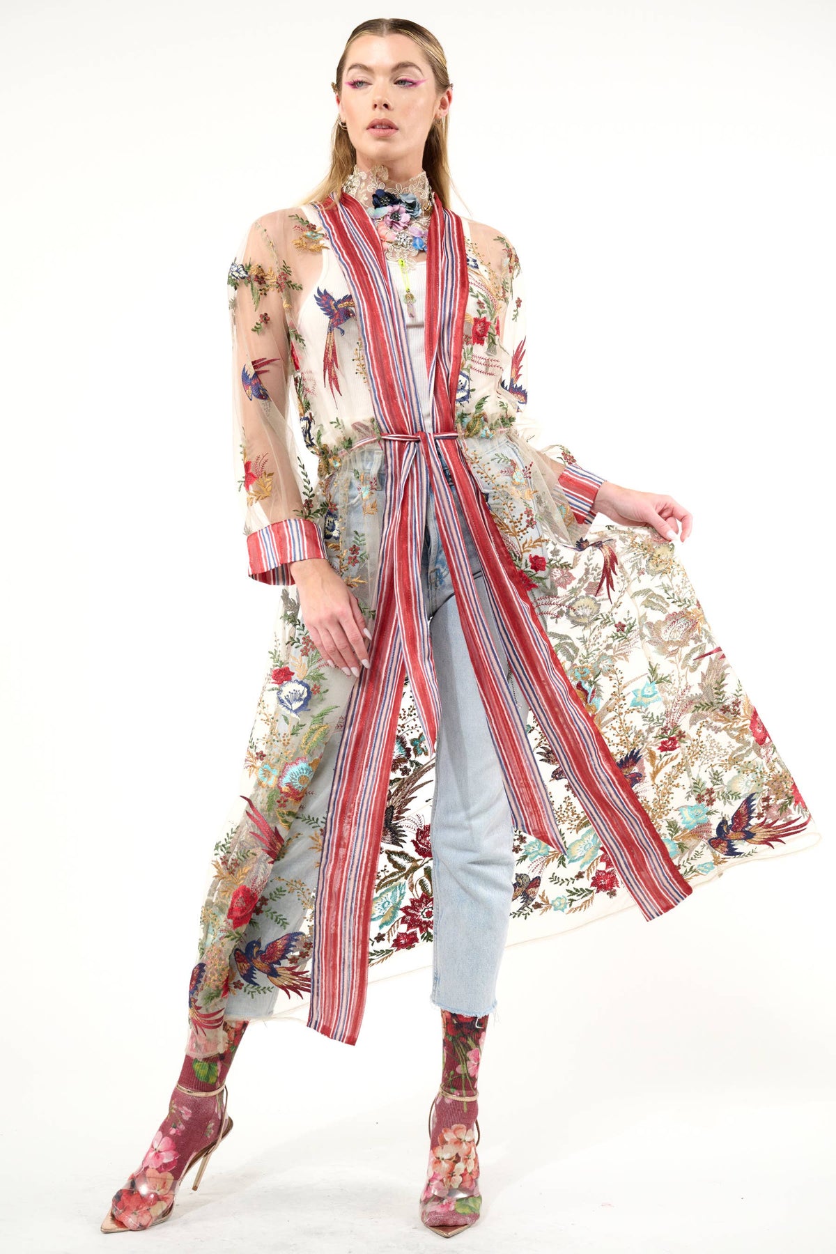Jade Embroidered Mesh Duster / Topper