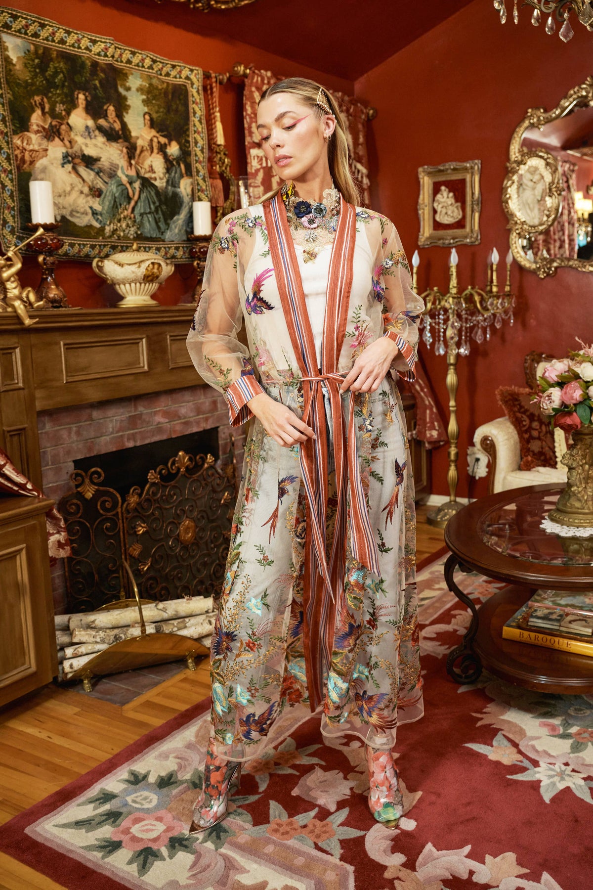 Jade Embroidered Mesh Duster / Topper