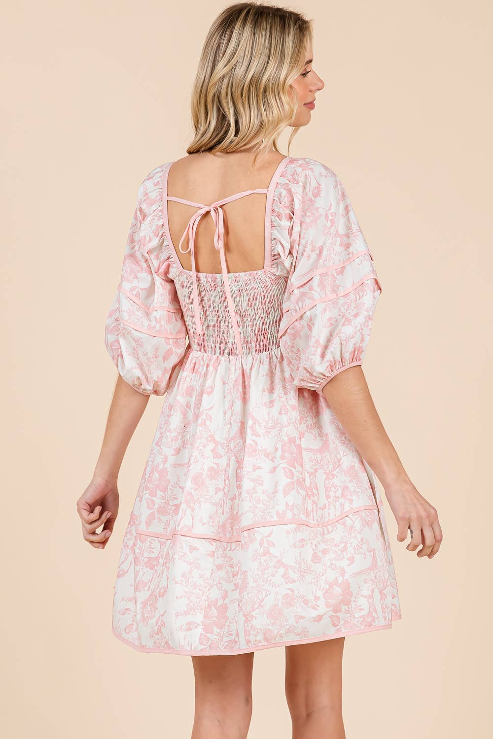Floral Tiered Mini Dress, MD51614: Cream/Blue