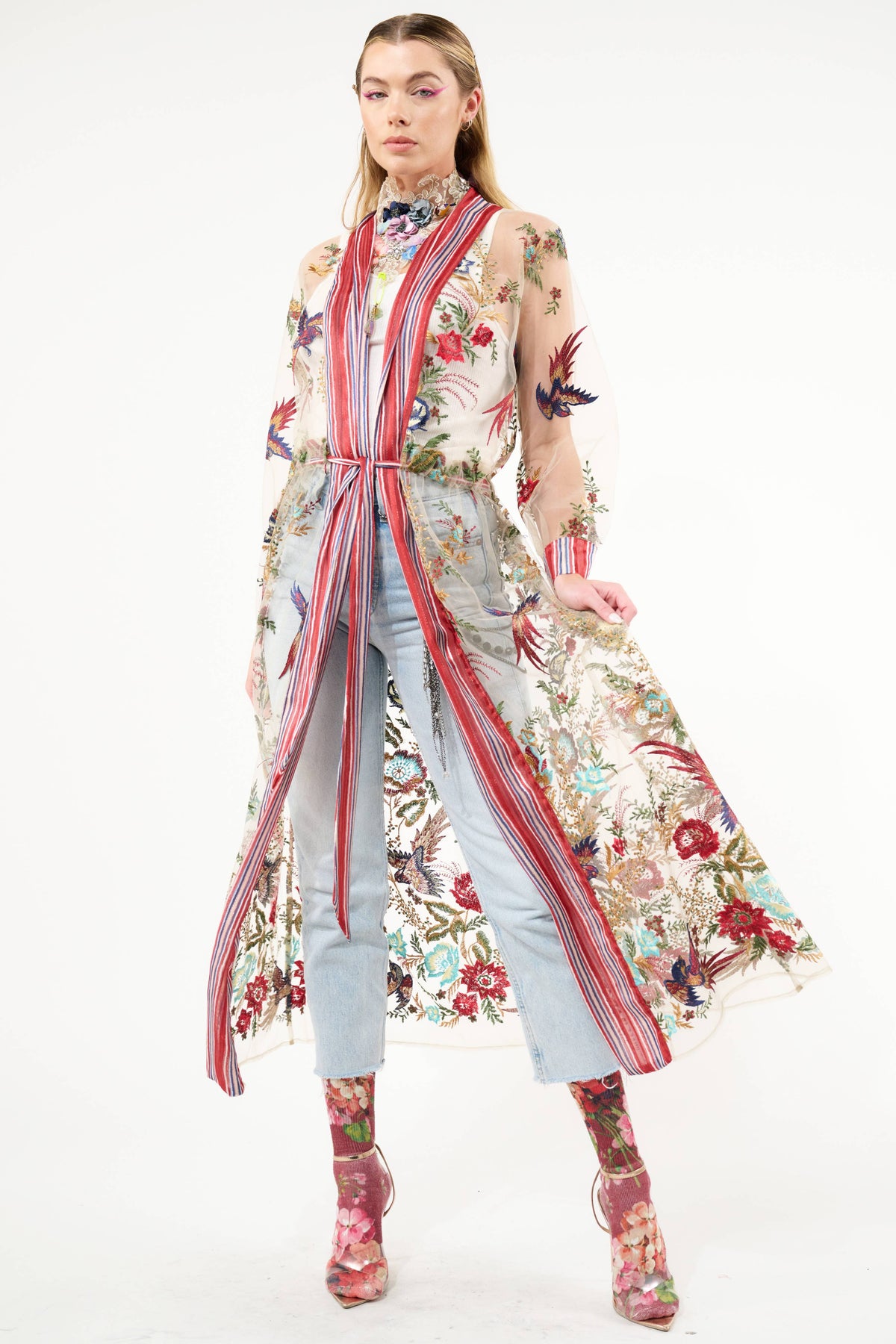 Jade Embroidered Mesh Duster / Topper