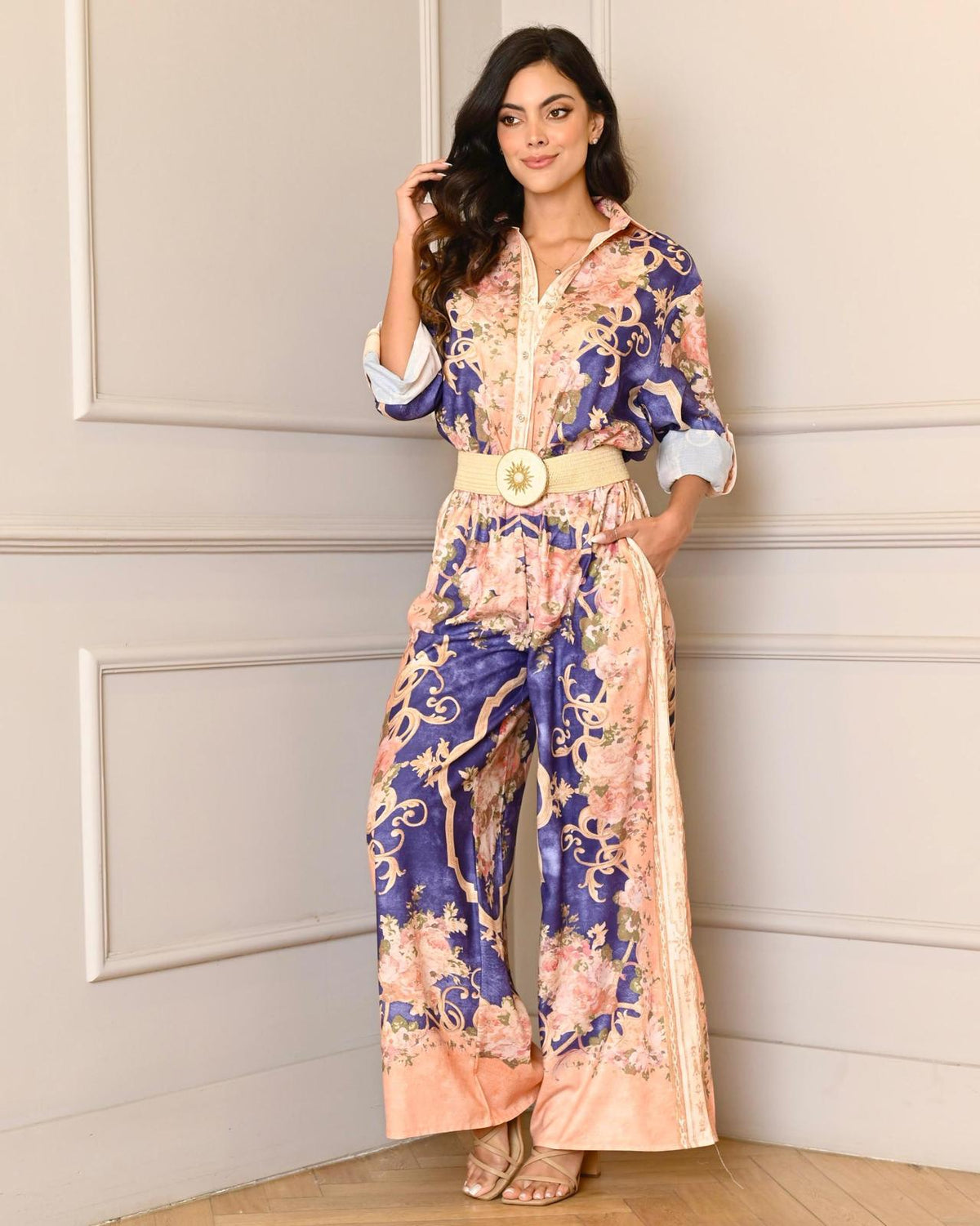 Peach Purple Floral Jumpsuit-0