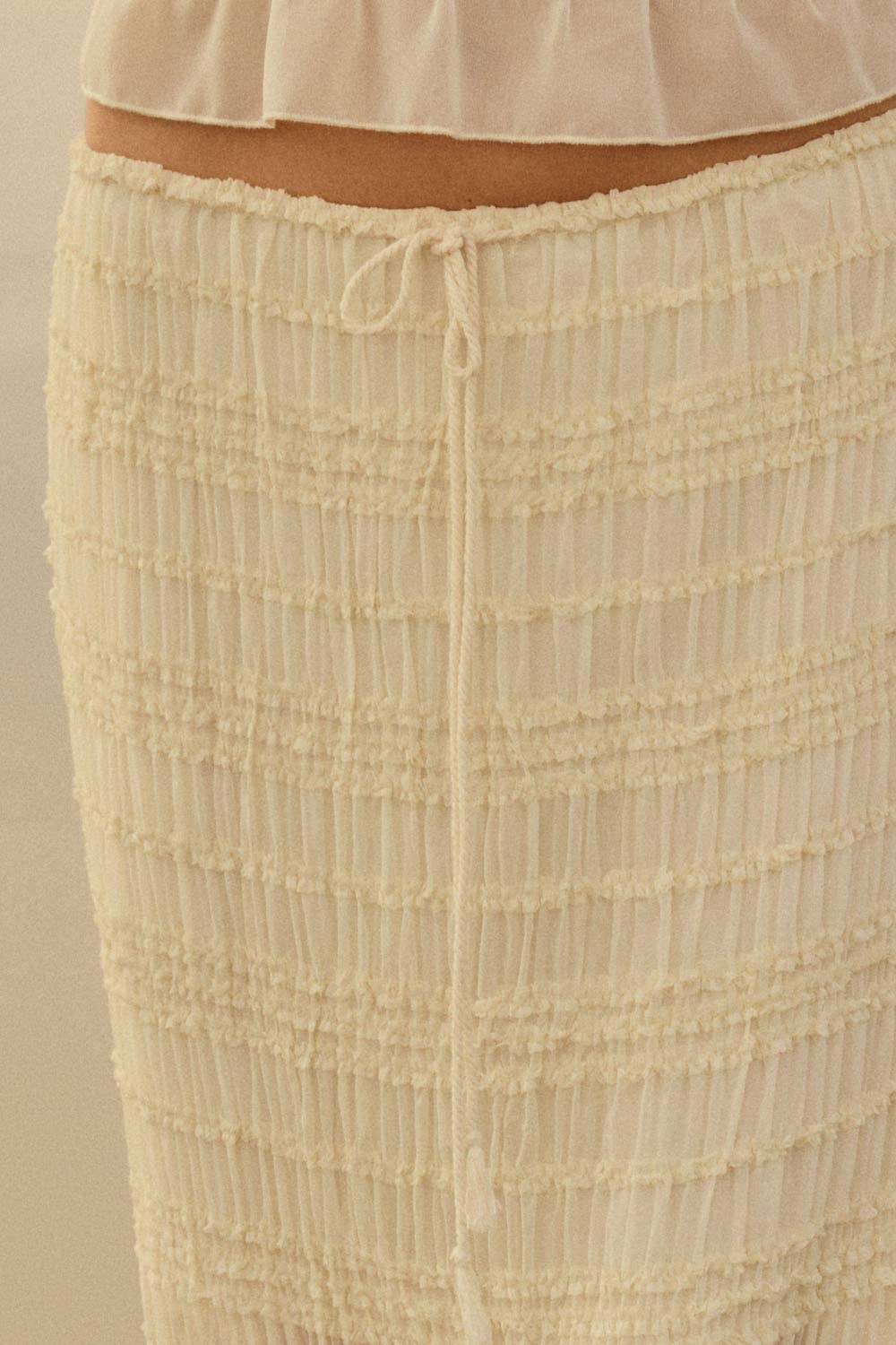 Gathered Tiered Ruffle Drawstring Maxi Skirt: CREAM
