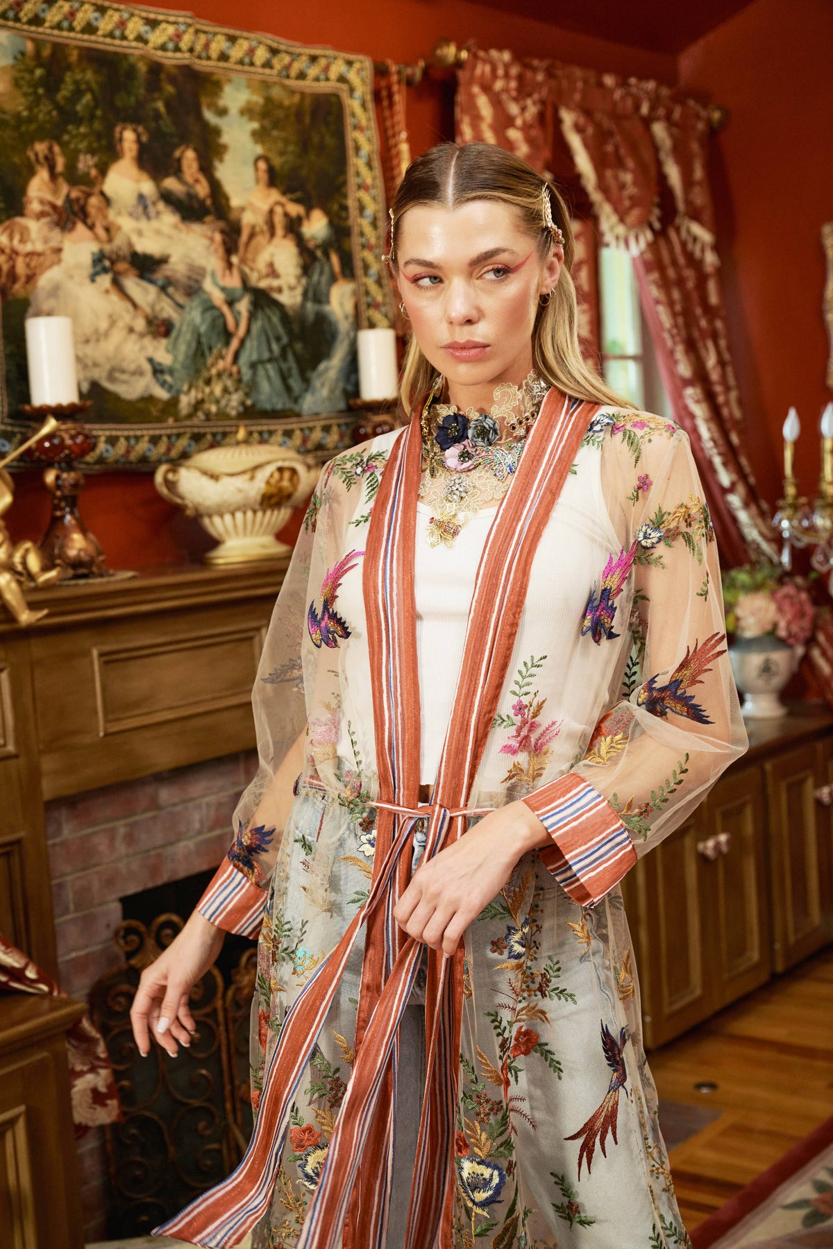 Jade Embroidered Mesh Duster / Topper