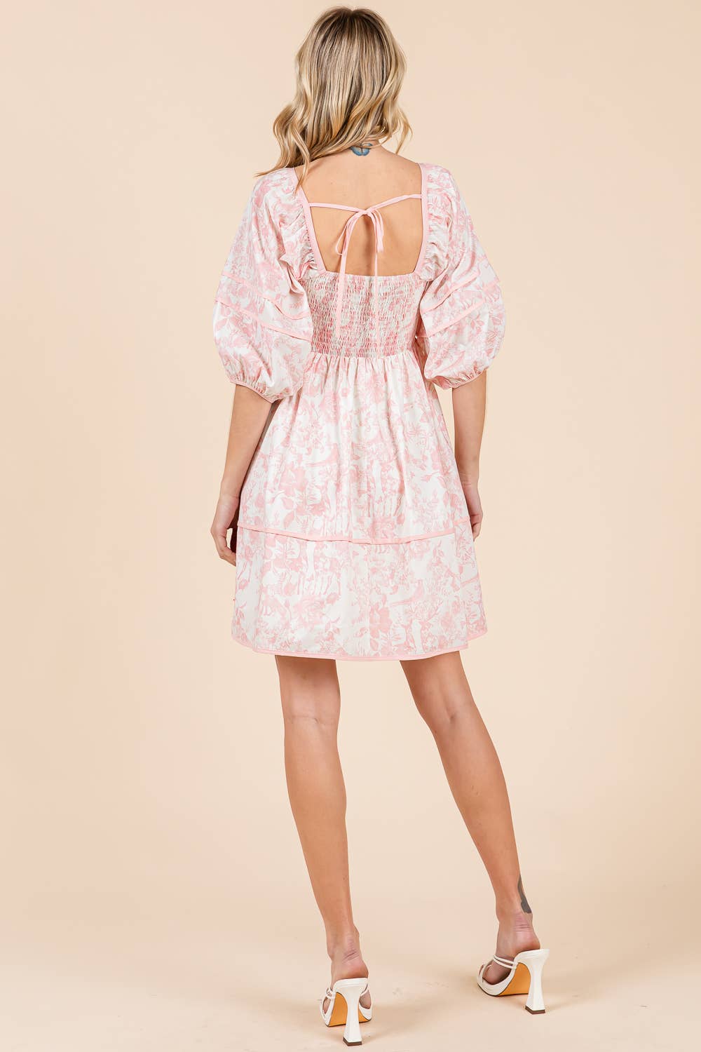 Floral Tiered Mini Dress, MD51614: Cream/Blue