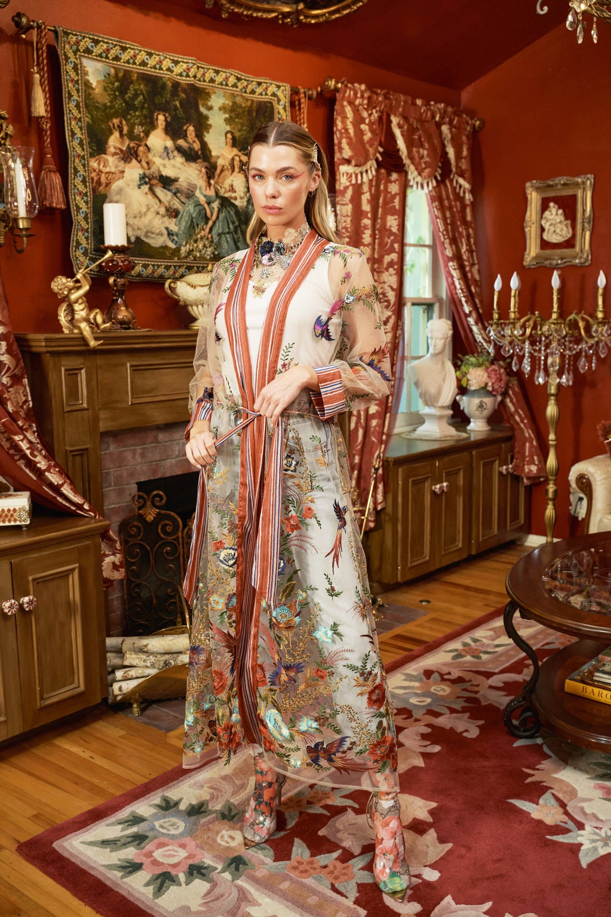 Jade Embroidered Mesh Duster / Topper