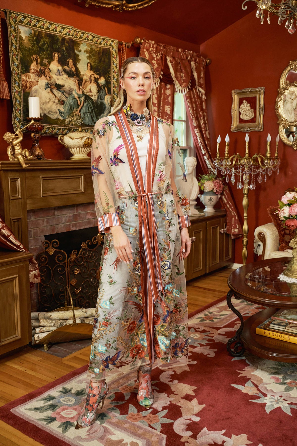 Jade Embroidered Mesh Duster / Topper
