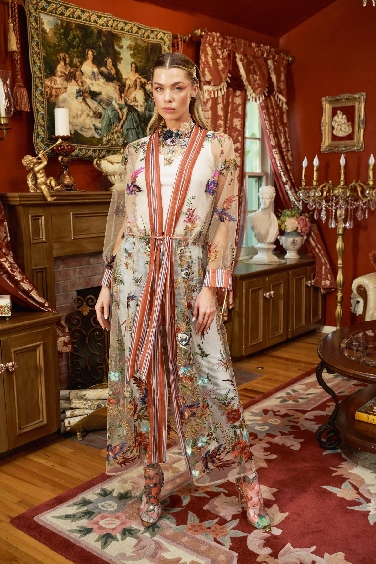 Jade Embroidered Mesh Duster / Topper